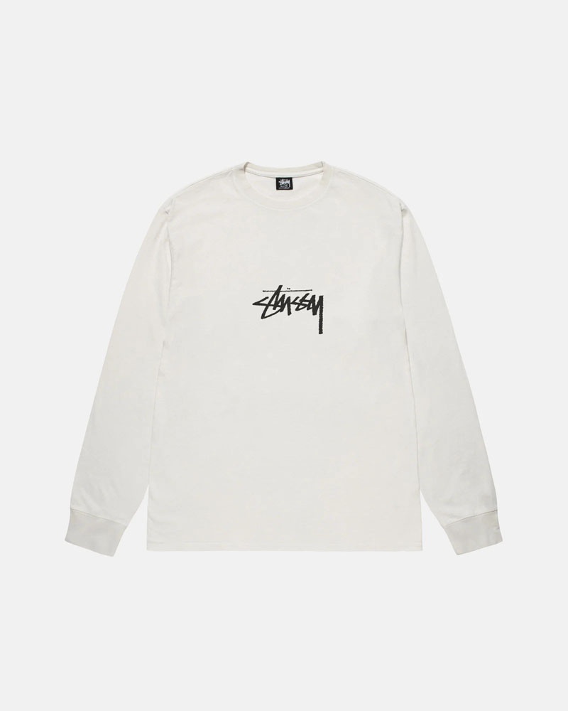 Stüssy Small Stock LS Pigment Dyed T-shirt Vita | Sverige 412HDYNEZ