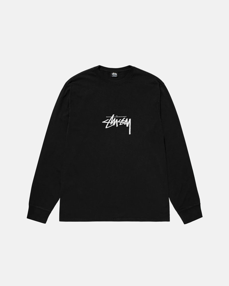 Stüssy Small Stock LS Pigment Dyed T-shirt Svarta | Sverige 895ZFISEY