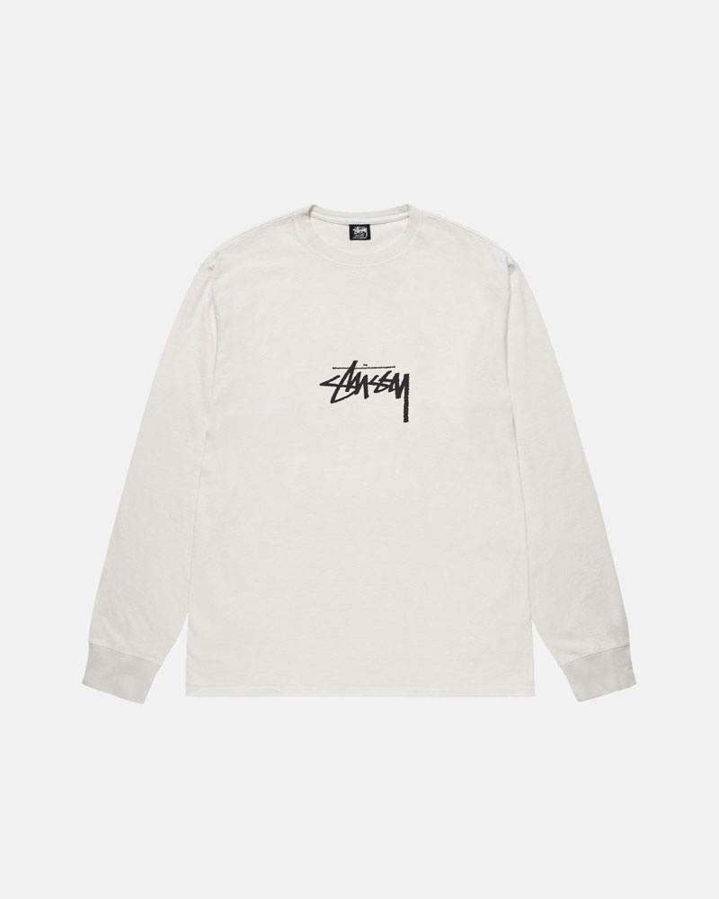 Stüssy Small Stock LS Pigment Dyed T-shirt Beige | Sverige 713BIAXHJ