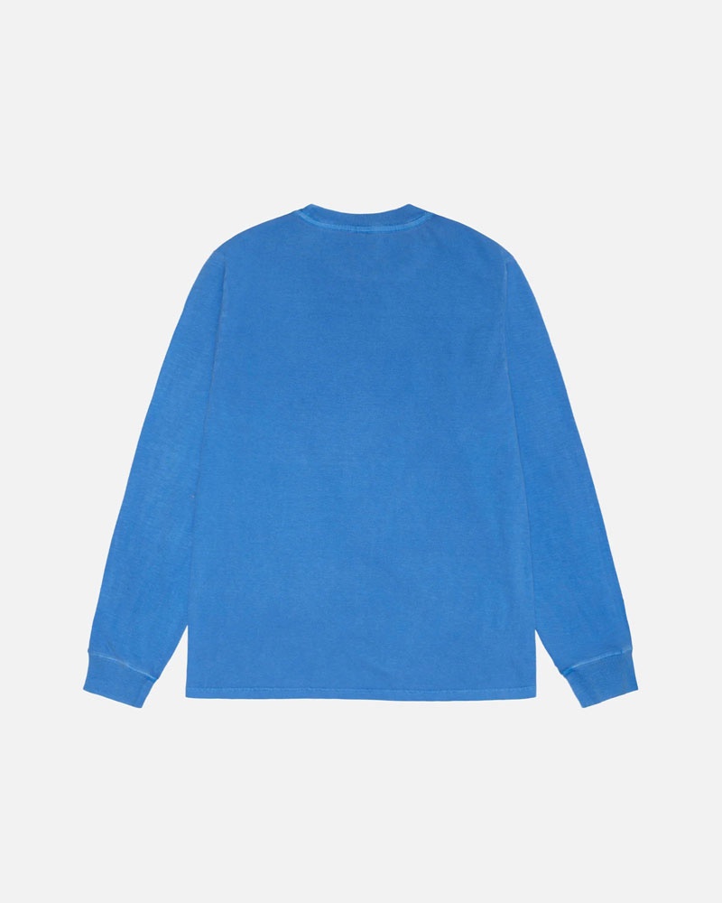 Stüssy Small Stock LS Tee Pigment Dyed Sweatshirt Blå | Sverige 731PTULYG