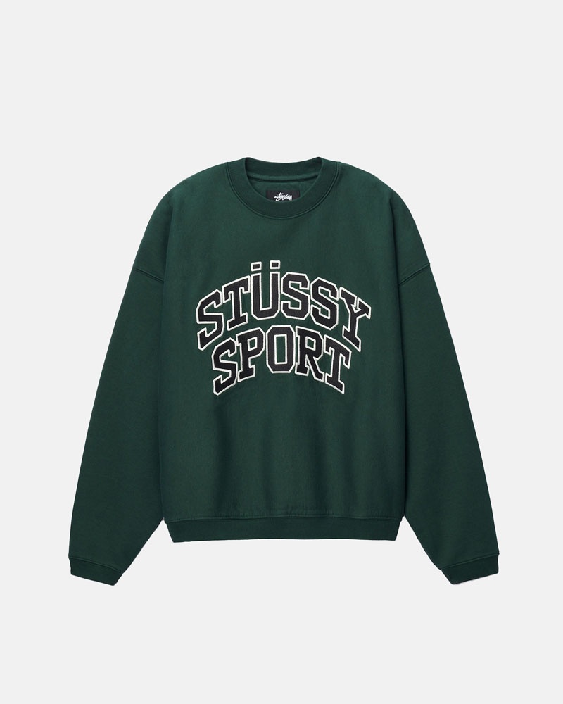 Stüssy Sport Relaxed Oversized Crew Sweatshirt Mörkgröna | Sverige 853ZUOWLV