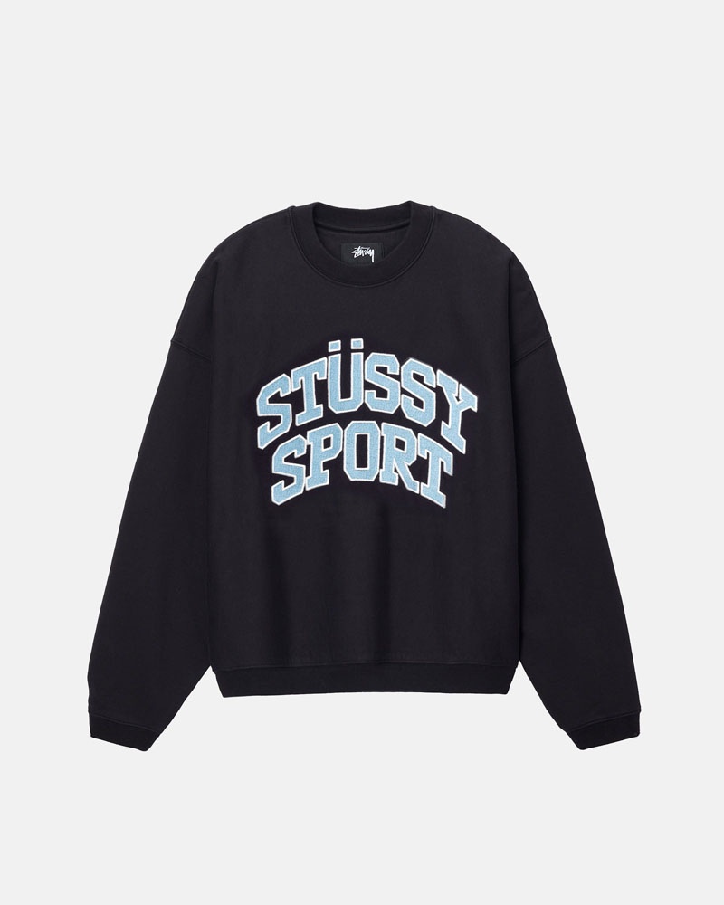 Stüssy Sport Relaxed Oversized Crew Sweatshirt Svarta | Sverige 530ALZGDE