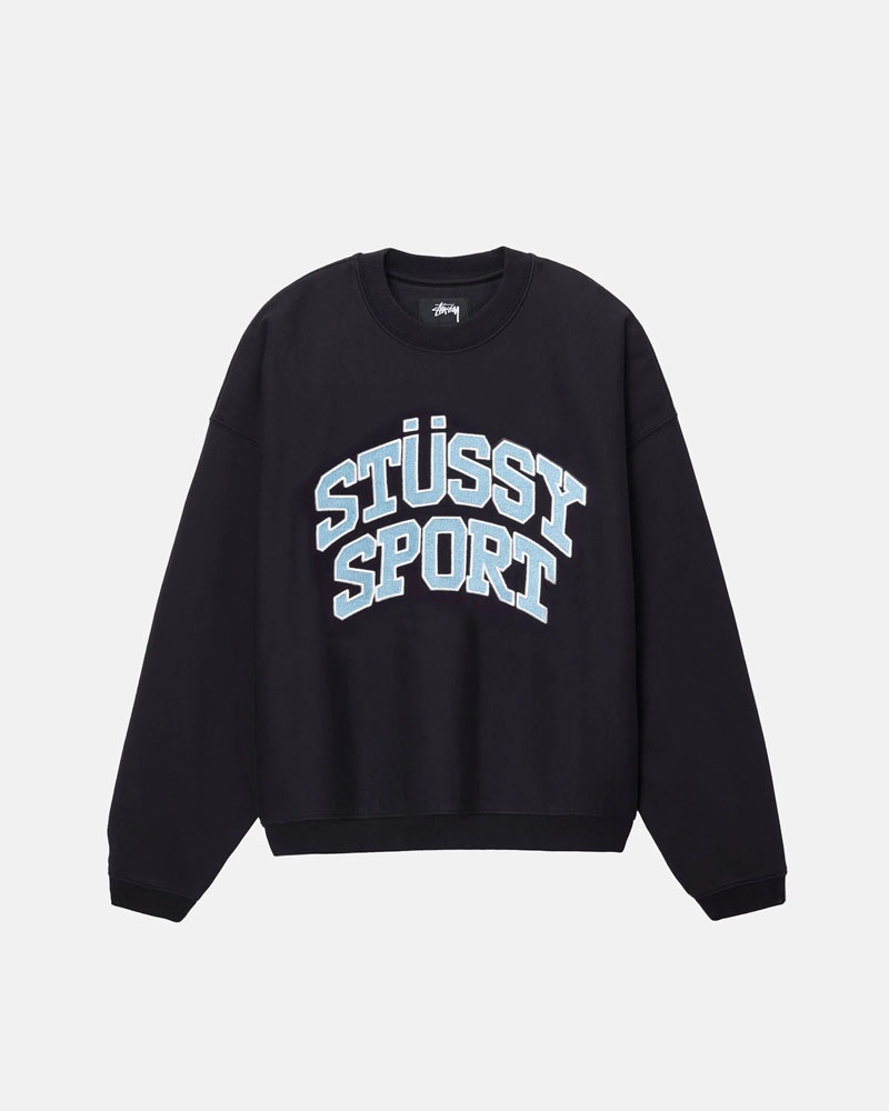 Stüssy Sport Relaxed Oversized Crew Sweatshirt Svarta | Sverige 139BHPQGK