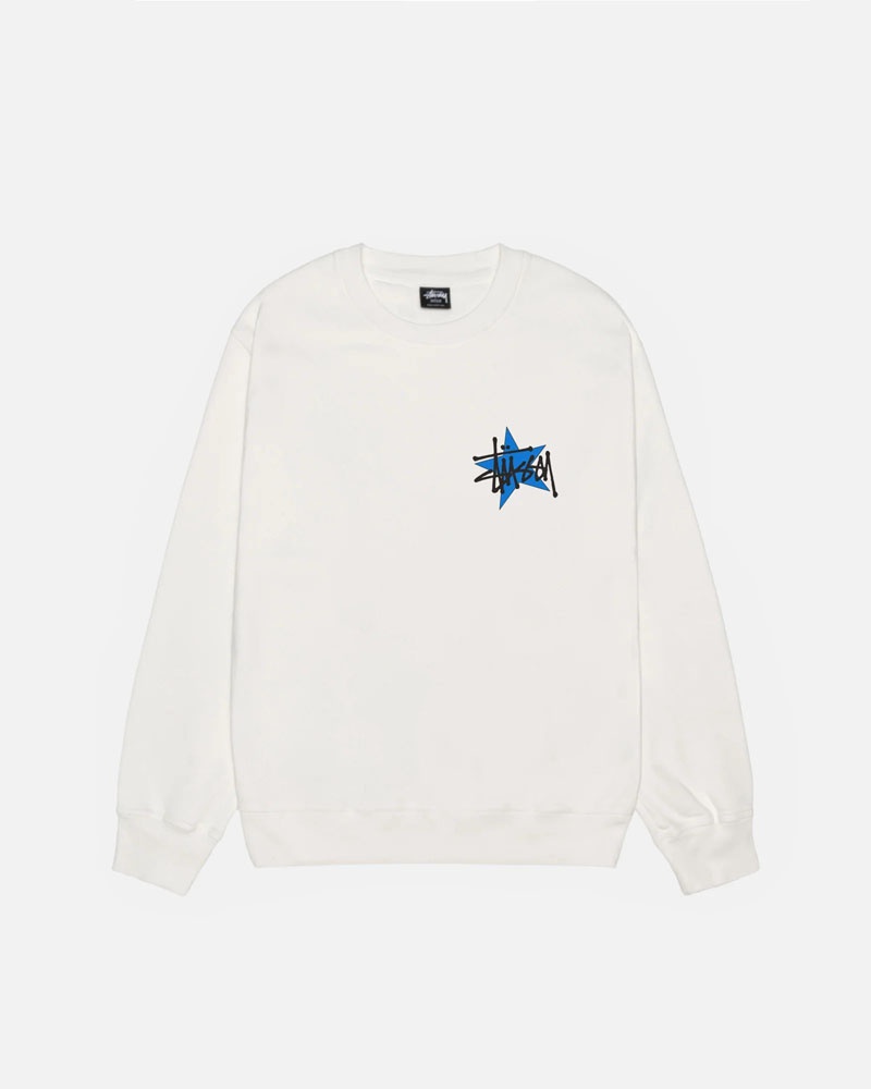 Stüssy Star Crew Pigment Dyed Sweatshirt Vita | Sverige 956GYVMFE