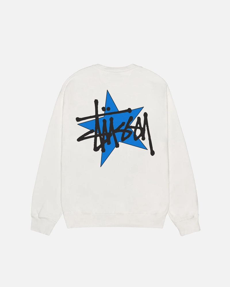 Stüssy Star Crew Pigment Dyed Sweatshirt Vita | Sverige 956GYVMFE