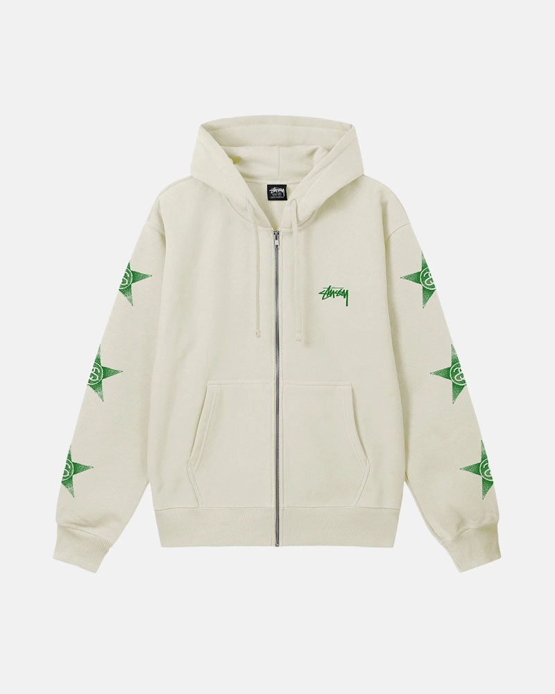 Stüssy Stars Zip Hoodie Beige | Sverige 519TOHAIV