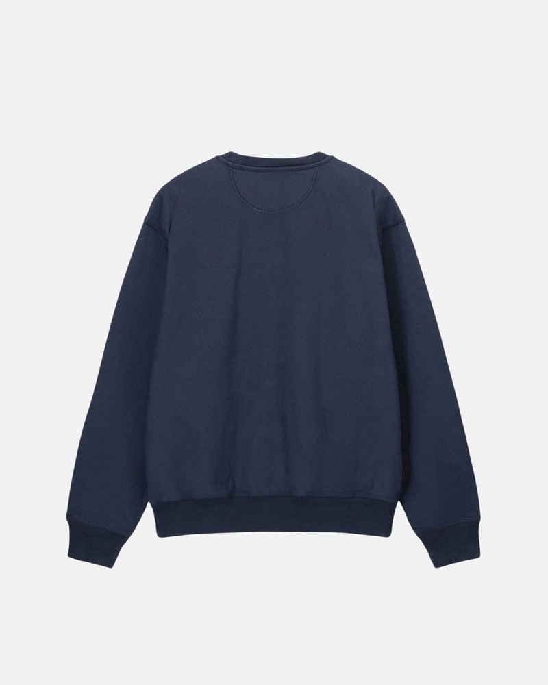 Stüssy Stock Logo Crew Sweatshirt Marinblå | Sverige 581PFGDJH