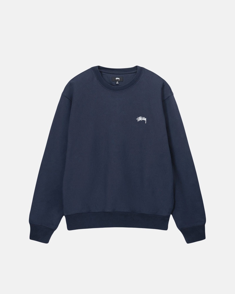 Stüssy Stock Logo Crew Sweatshirt Marinblå | Sverige 581PFGDJH