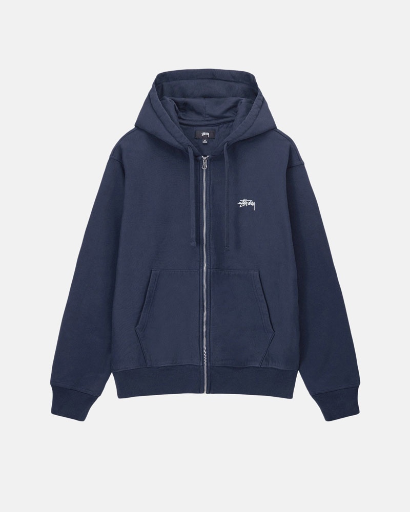 Stüssy Stock Logo Zip Hoodie Marinblå | Sverige 718RGYQKW