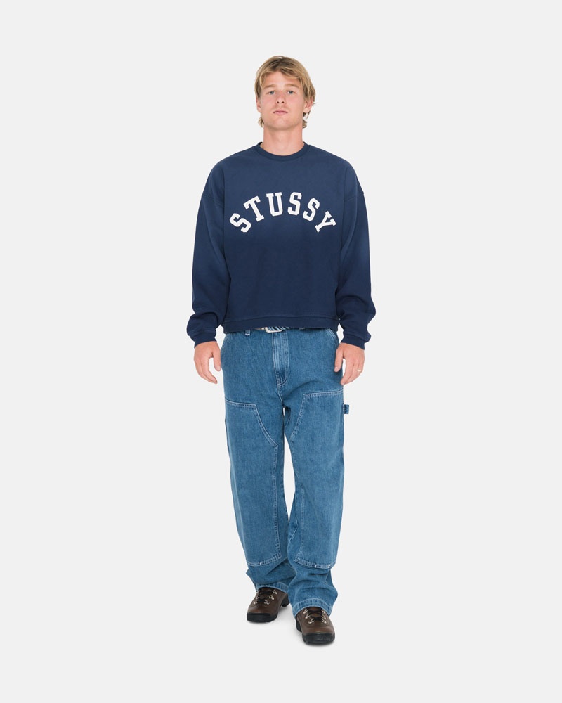 Stüssy Sun Faded Oversized Crew Sweatshirt Marinblå | Sverige 046RLUPQF