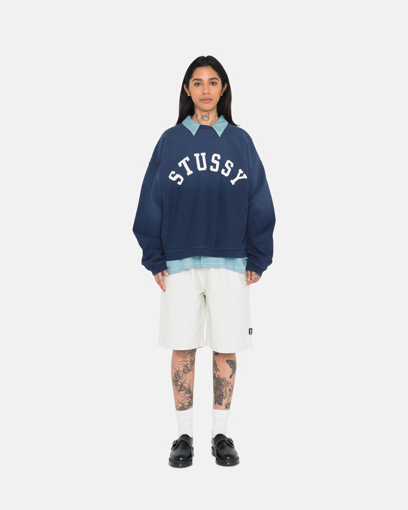 Stüssy Sun Faded Oversized Crew Sweatshirt Marinblå | Sverige 046RLUPQF