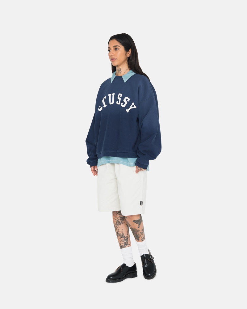 Stüssy Sun Faded Oversized Crew Sweatshirt Marinblå | Sverige 046RLUPQF