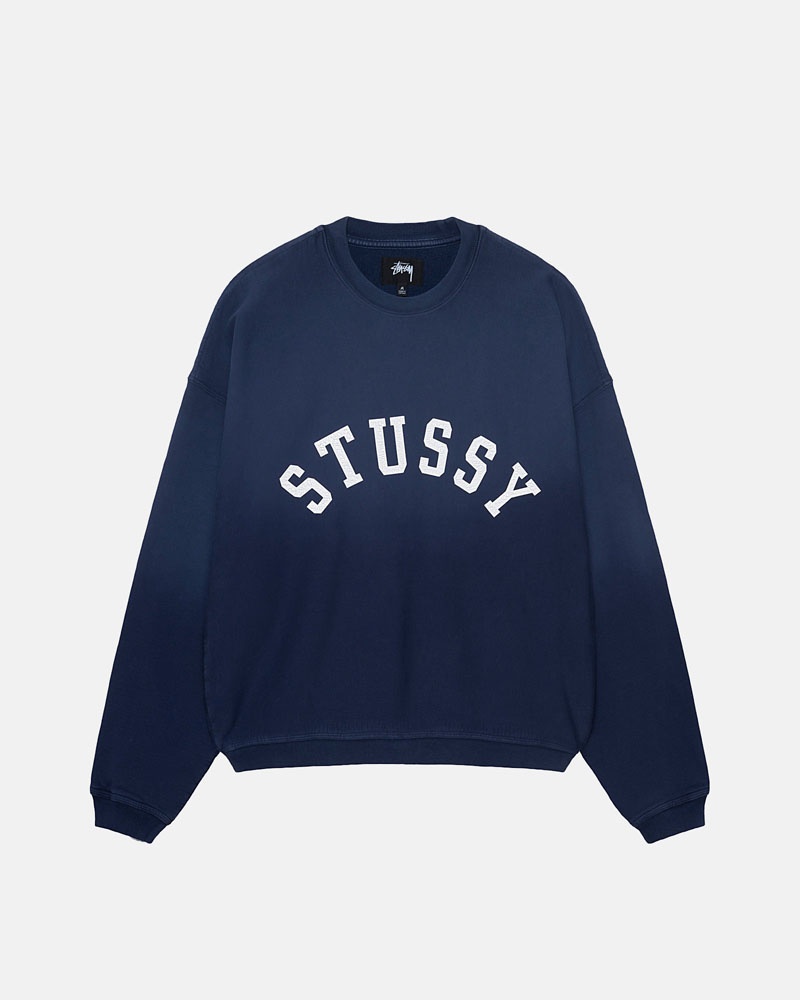 Stüssy Sun Faded Oversized Crew Sweatshirt Marinblå | Sverige 046RLUPQF