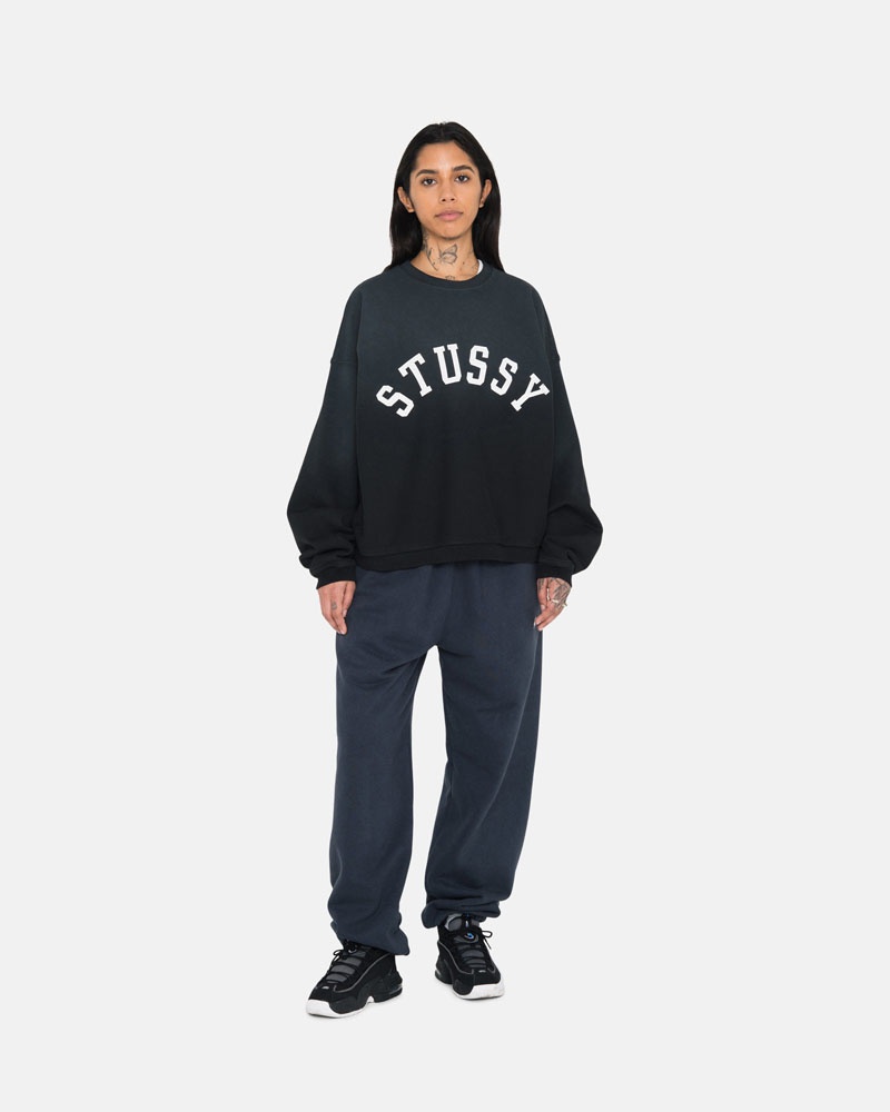 Stüssy Sun Faded Oversized Crew Sweatshirt Svarta | Sverige 538RUQDIN