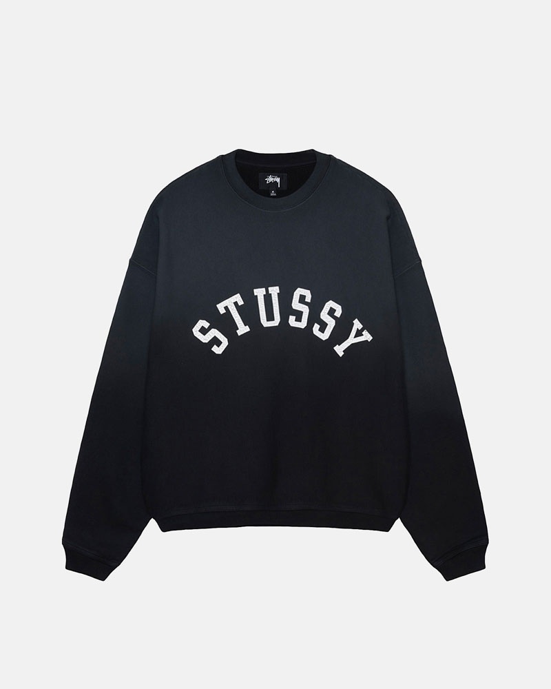 Stüssy Sun Faded Oversized Crew Sweatshirt Svarta | Sverige 538RUQDIN