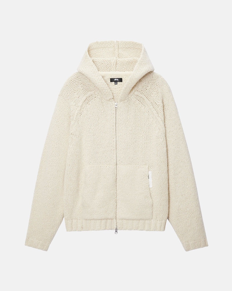 Stüssy Tjock Knit Zip Hoodie Vita | Sverige 510SUQRPB