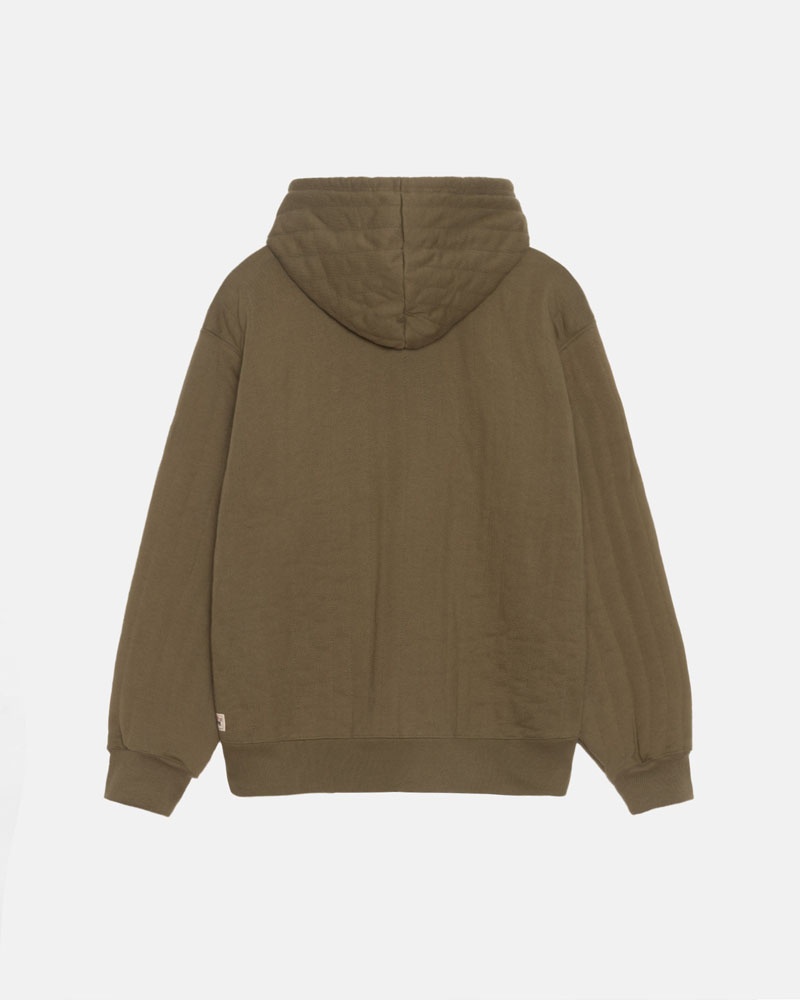 Stüssy Vertical Quiltad Zip Hoodie Olivgröna | Sverige 580GZDHTP