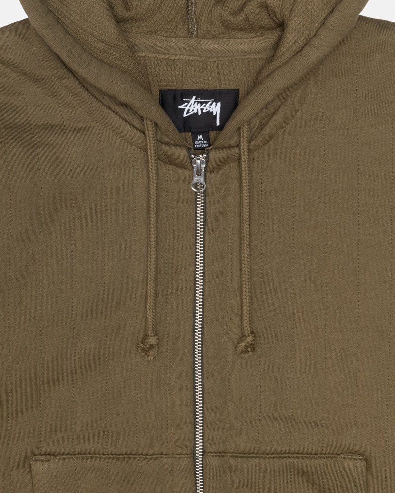 Stüssy Vertical Quiltad Zip Hoodie Olivgröna | Sverige 580GZDHTP