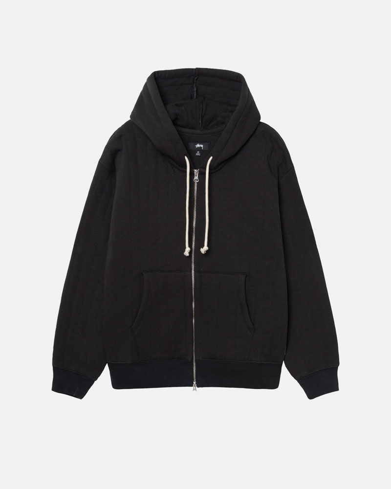 Stüssy Vertical Quiltad Zip Hoodie Svarta | Sverige 389YSFNUP