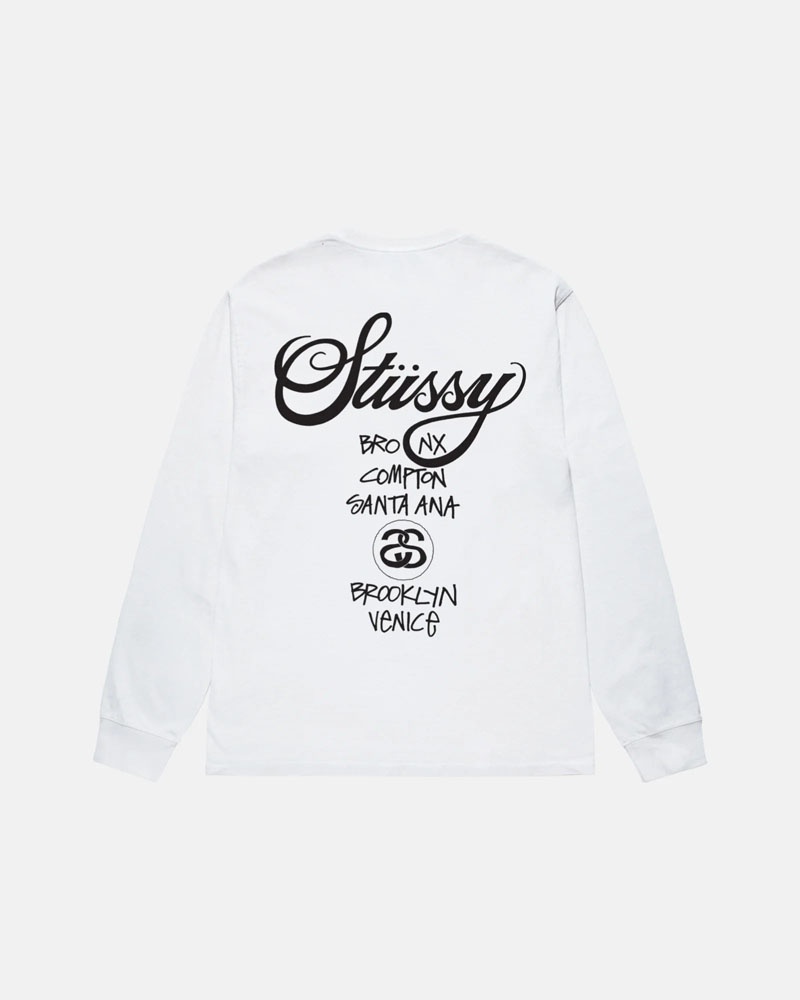 Stüssy World Tour LS T-shirt Vita | Sverige 526ZQVBHP