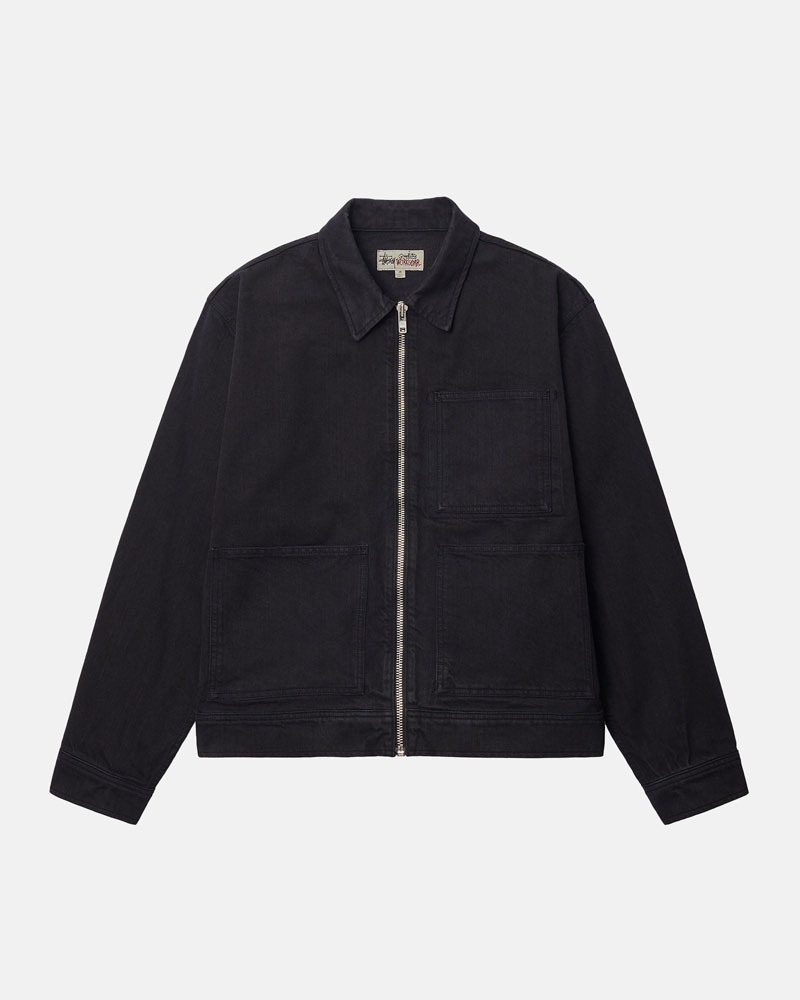 Stüssy Zip Arbets Overdyed Jacka Svarta | Sverige 215HAIRMW