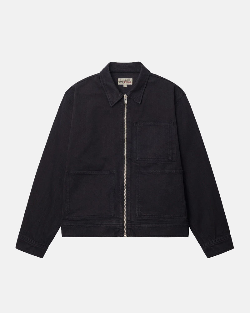 Stüssy Zip Arbets Overdyed Jacka Svarta | Sverige 865IAYUQN